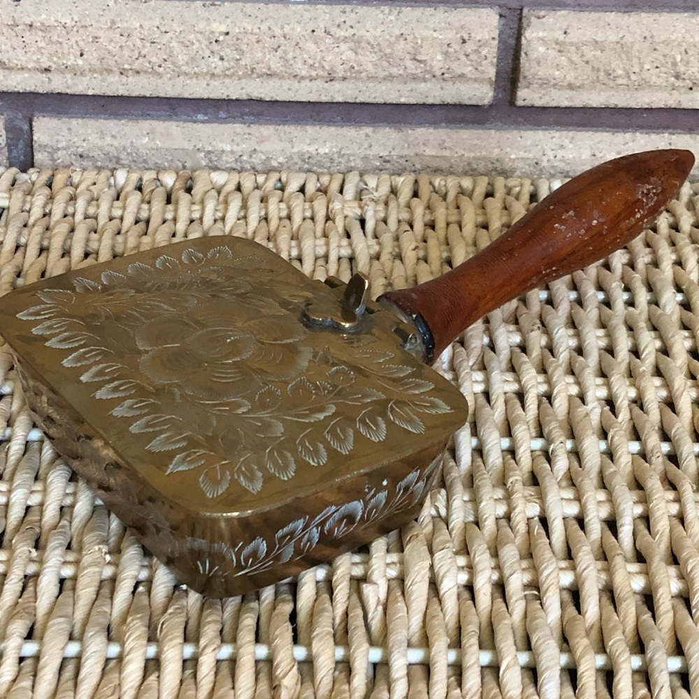 60's Brass and Wood Silent Butler - Brass Crumb Catcher -India Brass Collectible